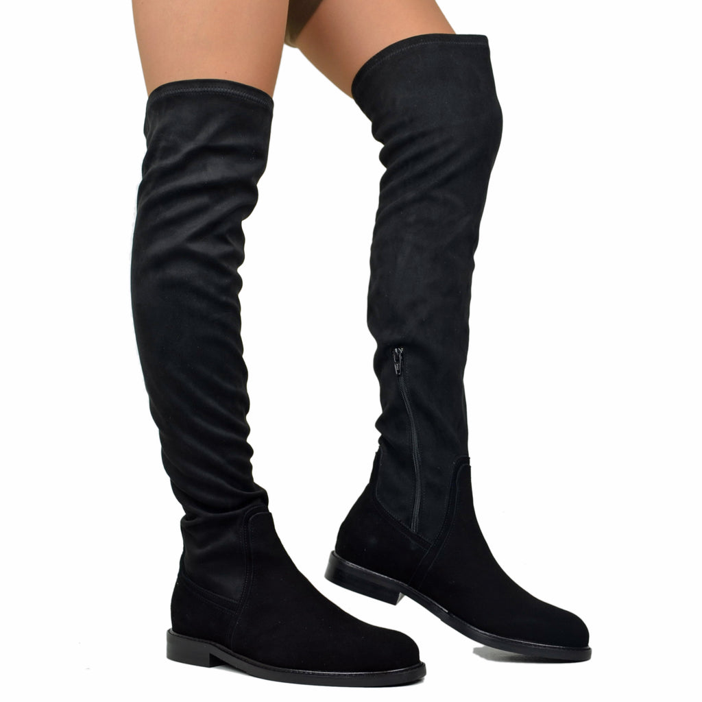 Black Stretch Overknee Boots Made in Italy - 2