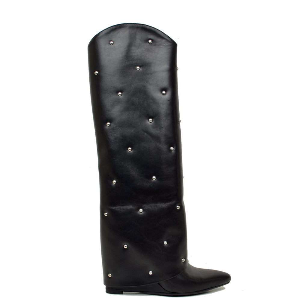 Boots with Gaiter and Silver Studs 9cm Wedge Heel Limited Edition - 2
