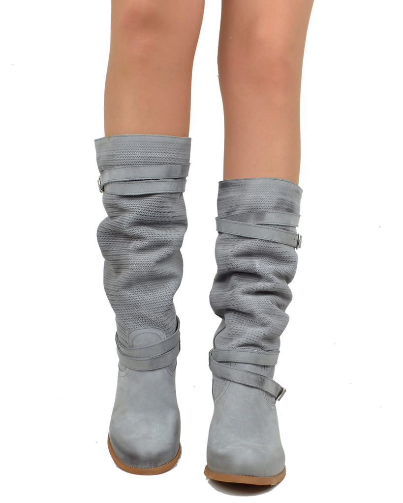 Damenstiefel aus Nubukleder mit geriffeltem Schaft Grau – Made in Italy - 3