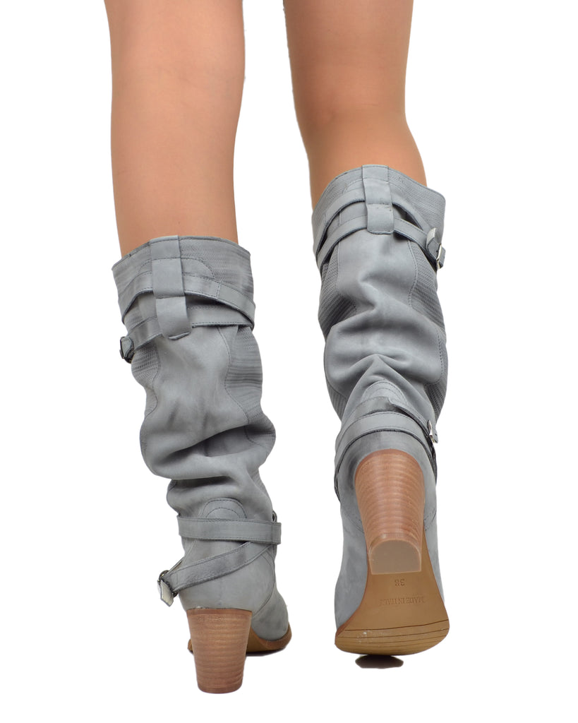 Damenstiefel aus Nubukleder mit geriffeltem Schaft Grau – Made in Italy - 5