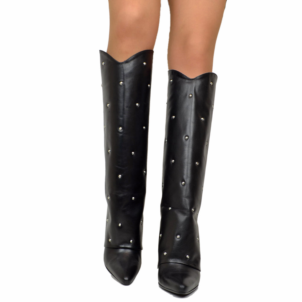 Boots with Gaiter and Silver Studs 9cm Wedge Heel Limited Edition - 4