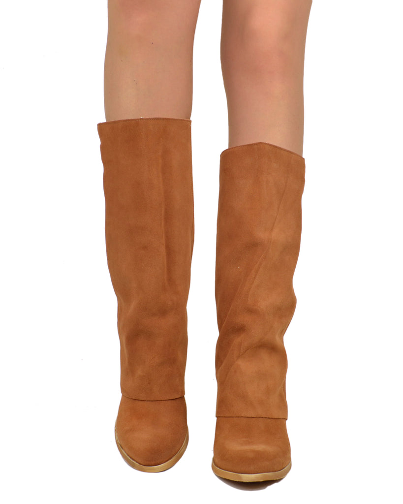 Stiefel mit Gamasche, runde Spitze, 8 cm Absatz, Wildleder Braun - 4