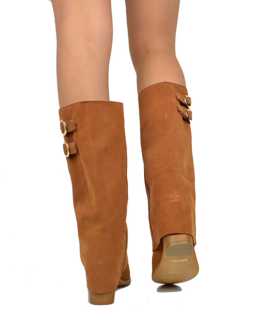 Stiefel mit Gamasche, runde Spitze, 8 cm Absatz, Wildleder Braun - 3