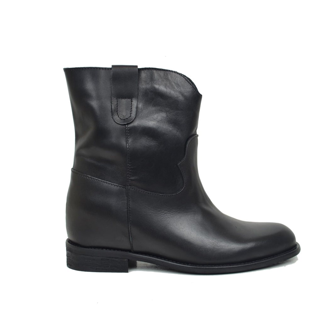 Stivaletti Donna in Pelle Neri con Zeppa Interna Made in Italy - 2