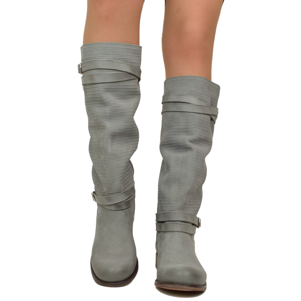 Damen-Sommerstiefel im Vintage-Stil aus Nubukleder mit gerändelter Perle, hergestellt in Italien - 3