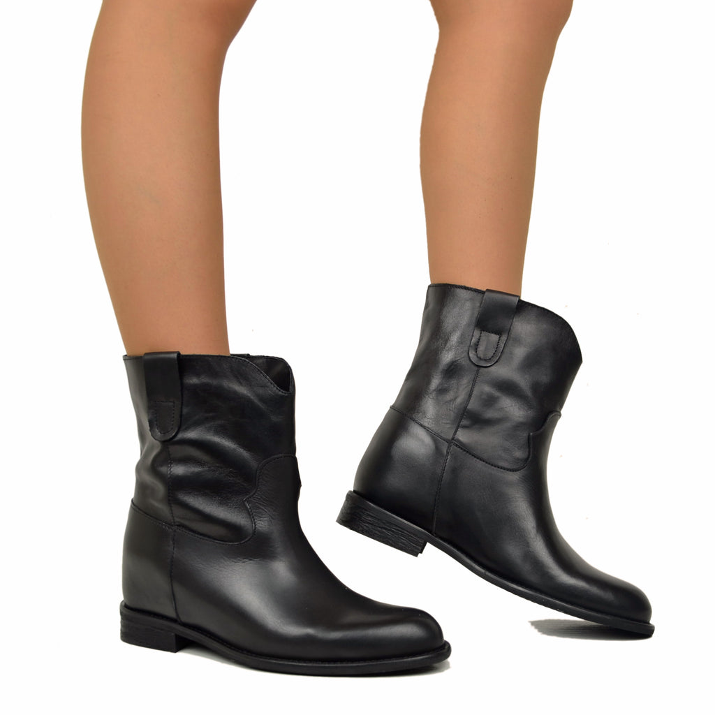 Stivaletti Donna in Pelle Neri con Zeppa Interna Made in Italy - 4