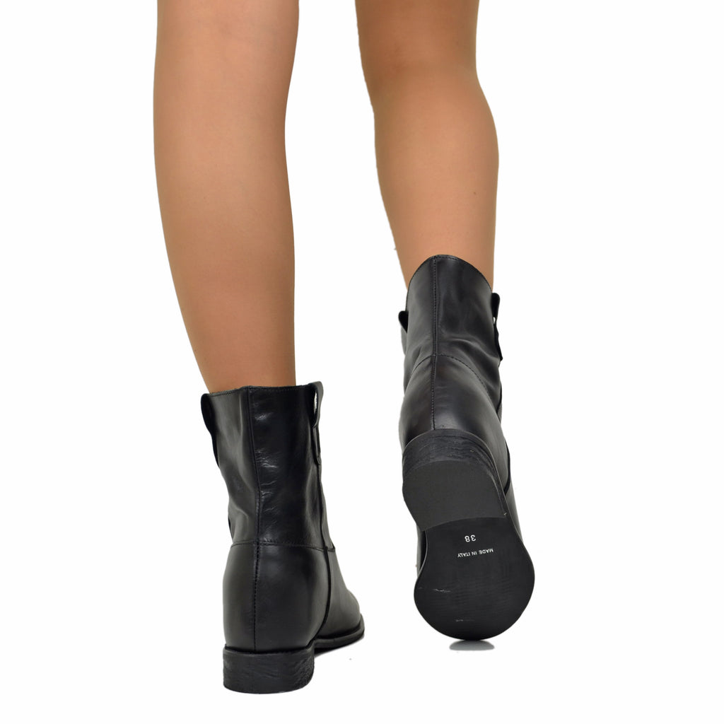 Stivaletti Donna in Pelle Neri con Zeppa Interna Made in Italy - 5