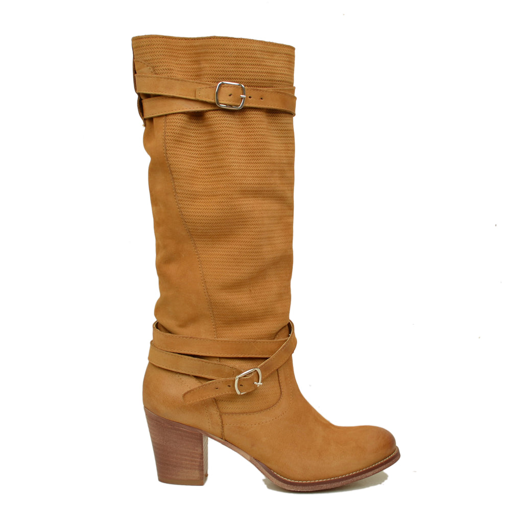 Women's Boots in Textured Nubuck Leather Made in Italy - 2