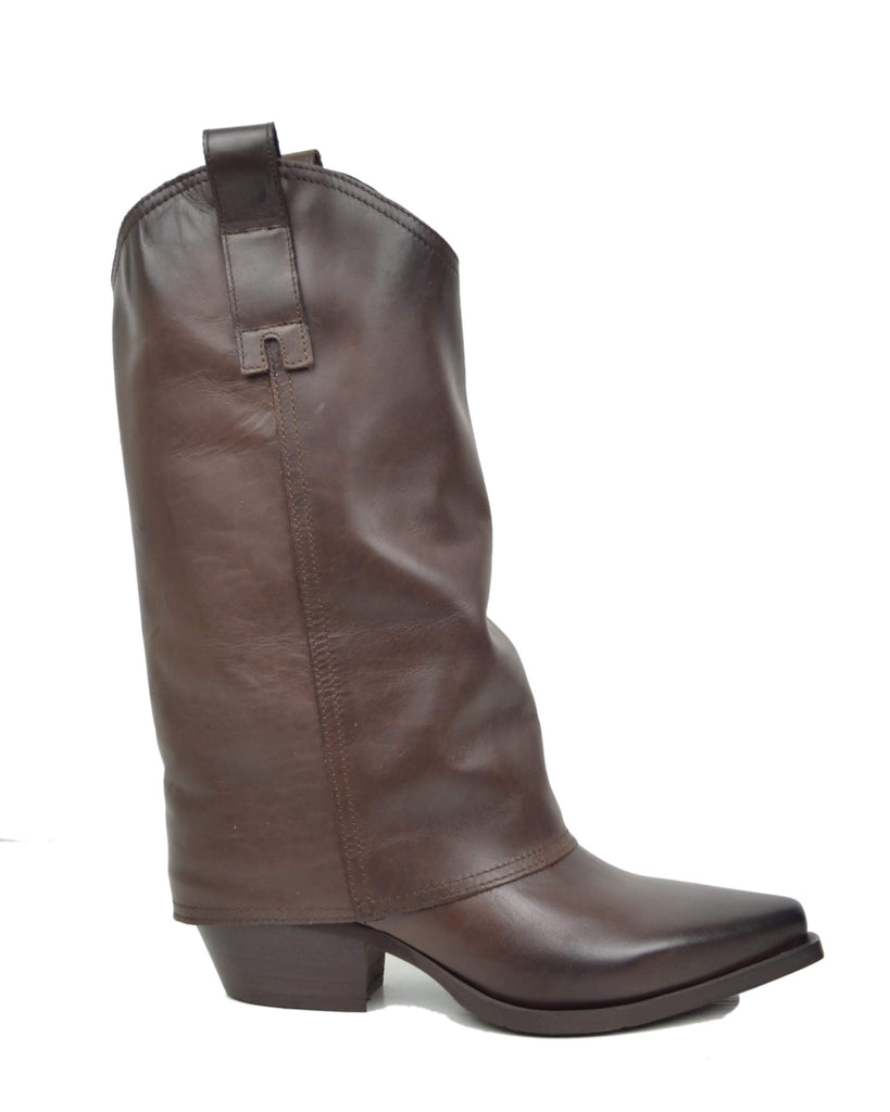 Stivali Texani Donna con Ghetta in Vera Pelle Testa di Moro - 2