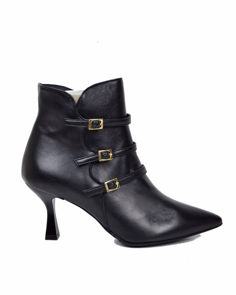 Damenstiefeletten Schwarz Leder mit Schnallen & Reißverschluss - 6