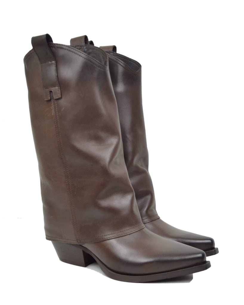 Stivali Texani Donna con Ghetta in Vera Pelle Testa di Moro - 6