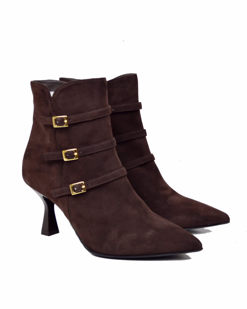 Damenstiefeletten Wildleder Braun mit Schnallen & Reißverschluss - 6