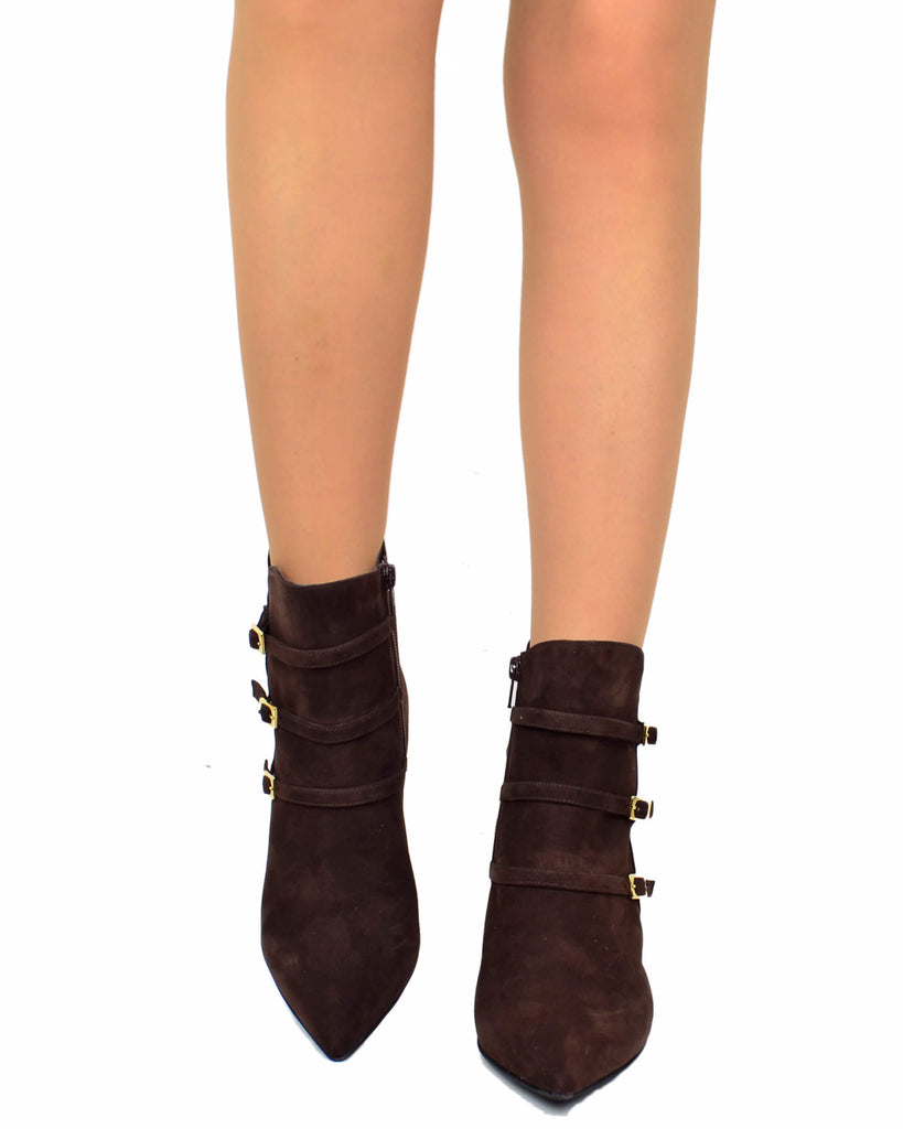 Damenstiefeletten Wildleder Braun mit Schnallen & Reißverschluss - 3