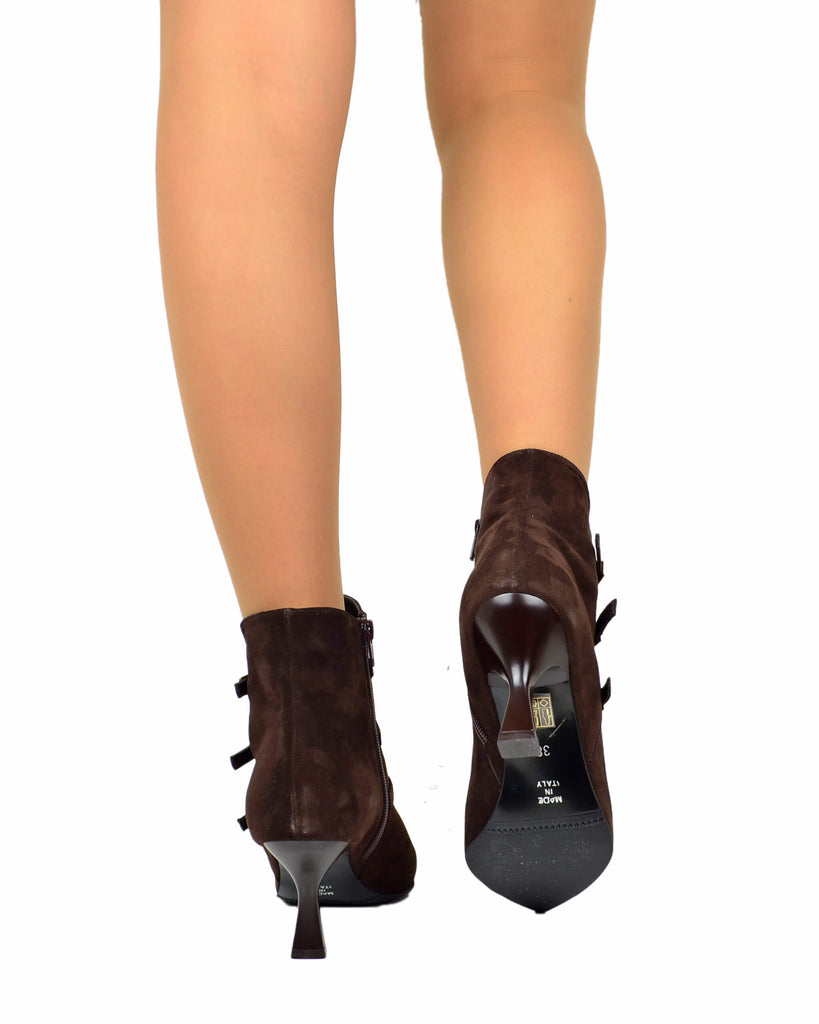 Damenstiefeletten Wildleder Braun mit Schnallen & Reißverschluss - 5