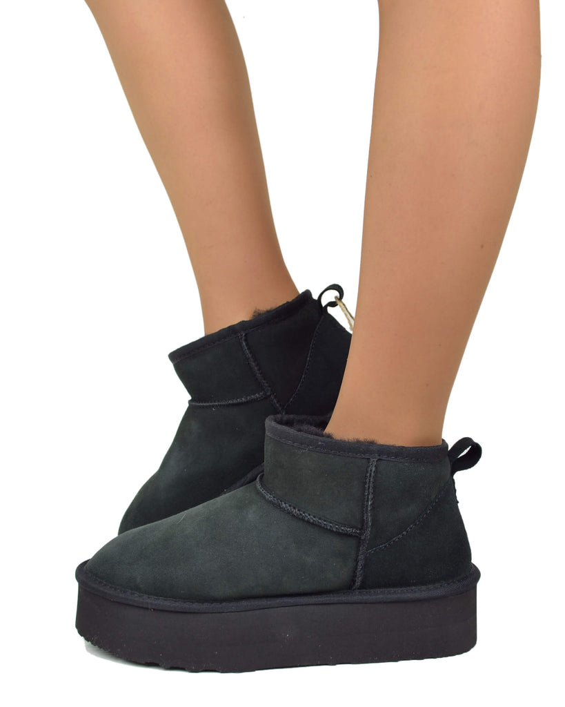 Stivali con Pelo in Vero Montone Rovesciato Sheepskin Boots Neri - 3