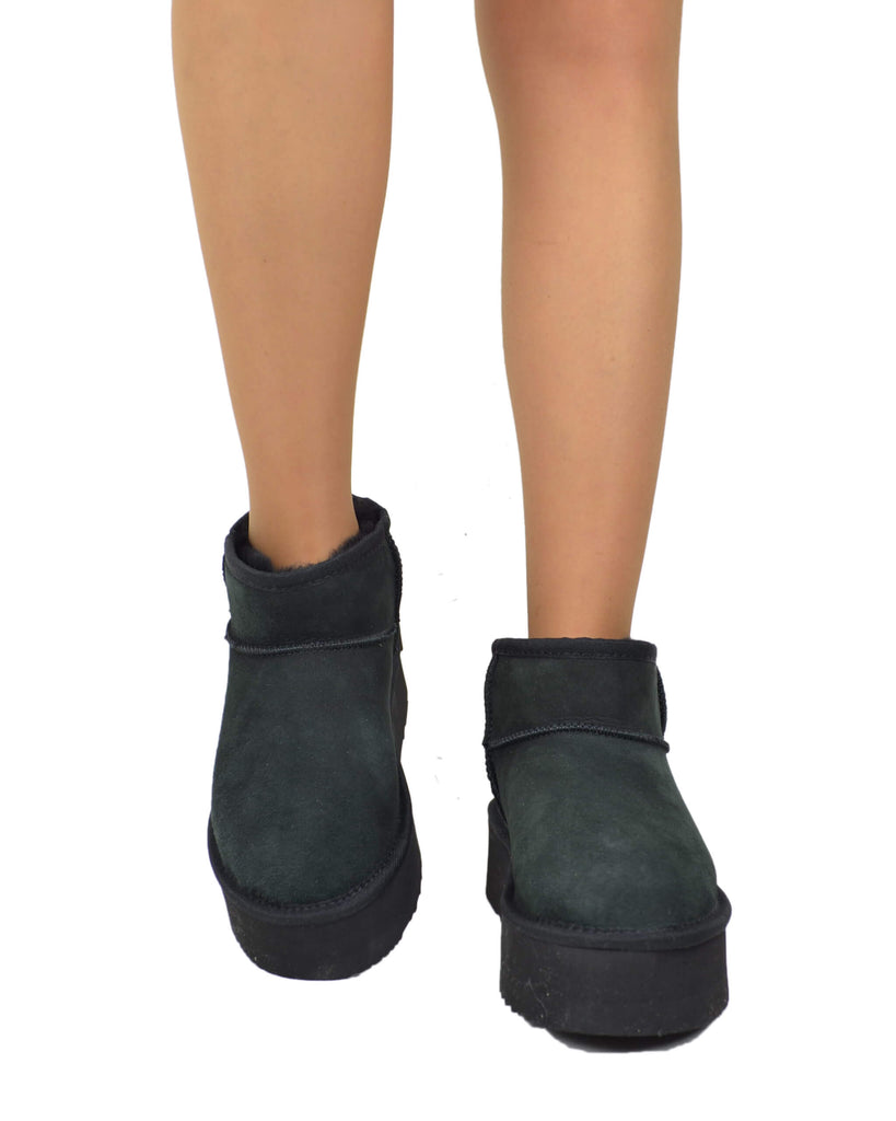 Stiefel aus Echtem Umgekehrtem Lammfell Schwarz - 5