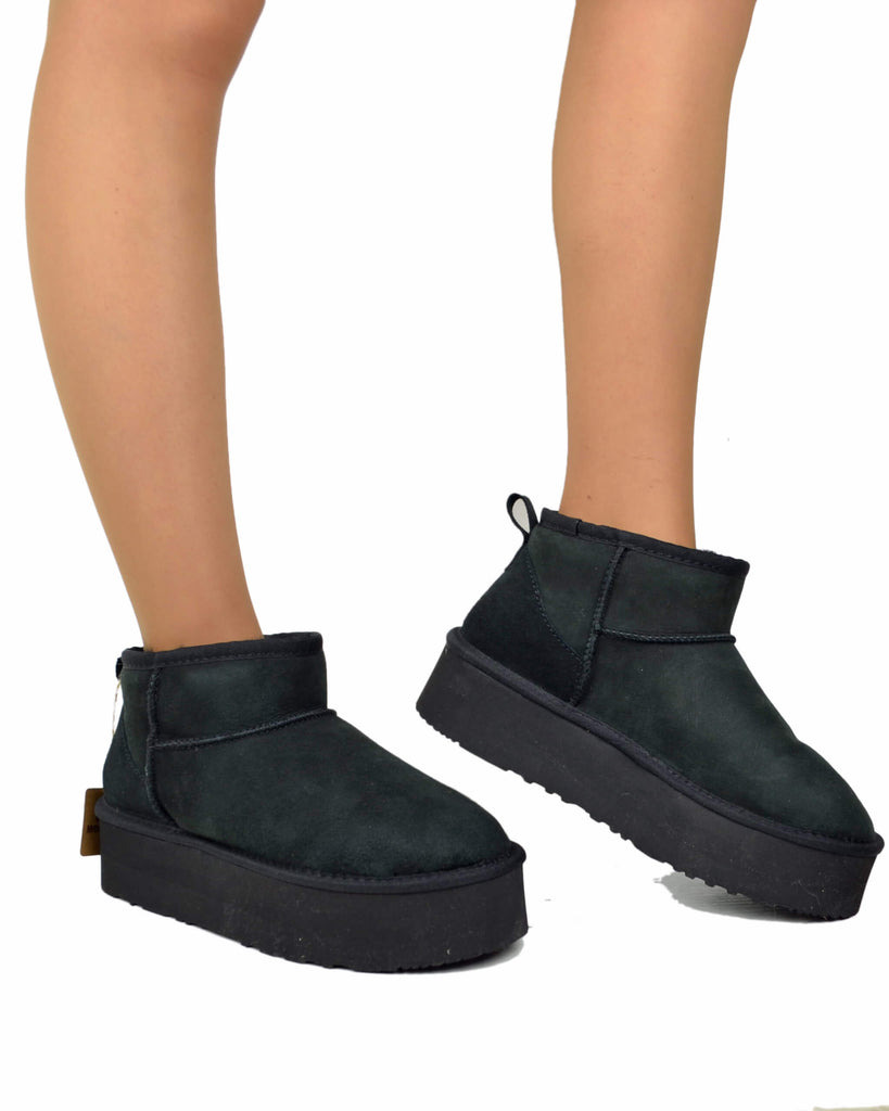 Stiefel aus Echtem Umgekehrtem Lammfell Schwarz - 6