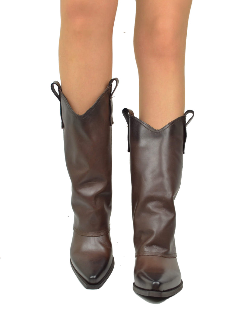 Stivali Texani Donna con Ghetta in Vera Pelle Testa di Moro - 3