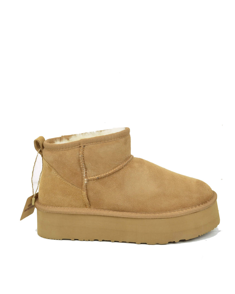 Plateau Stiefel Damen Echt Lammfell Camel Warm Gefüttert - 4