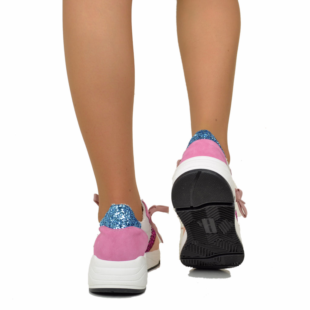 Glitter Sneakers in Pink Suede Soft Platform Bottom - 5