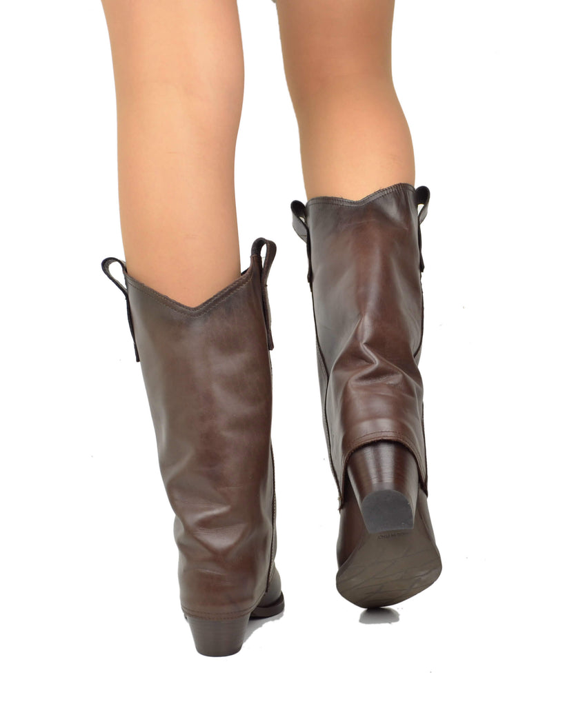 Stivali Texani Donna con Ghetta in Vera Pelle Testa di Moro - 5