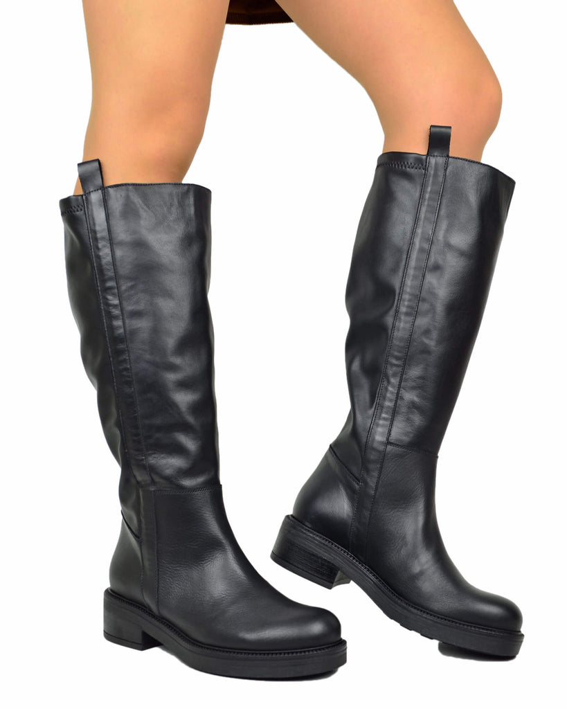 Biker Westernstiefel Damen XL Elastisch Schwarz Leder - 4