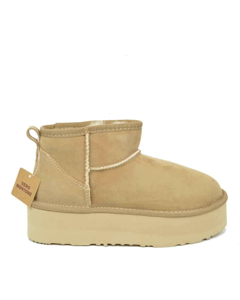 Plateau Stiefel Damen Echt Lammfell Beige Warm Gefüttert - 6