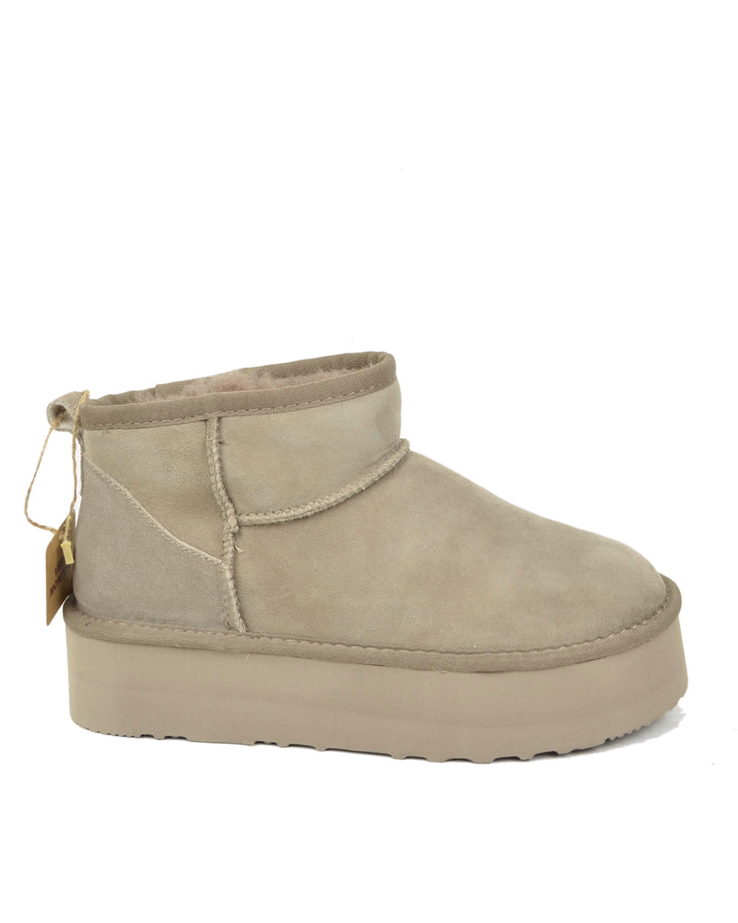 Plateau Stiefel Damen Echt Lammfell Taupe Warm Gefüttert - 6