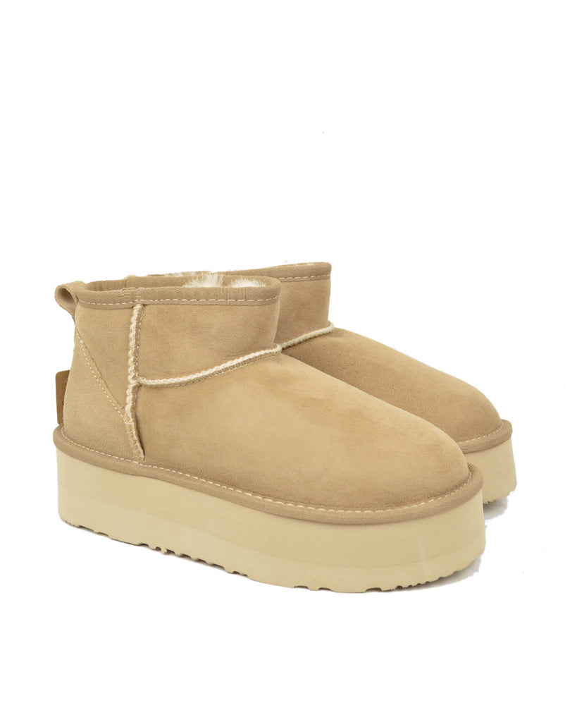 Plateau Stiefel Damen Echt Lammfell Beige Warm Gefüttert - 2