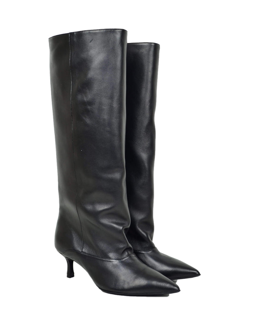 Elegante Damenstiefel Schwarzes Leder Made in Italy - 6