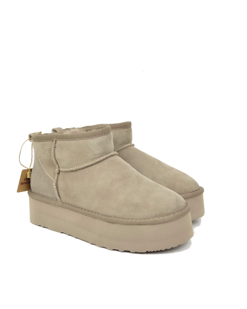 Plateau Stiefel Damen Echt Lammfell Taupe Warm Gefüttert - 2
