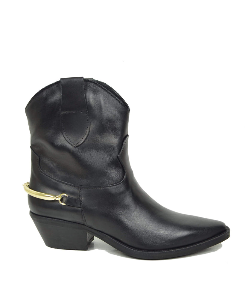 Texanini con Morsetto Dorato senza Zip Vera Pelle Nera - 6