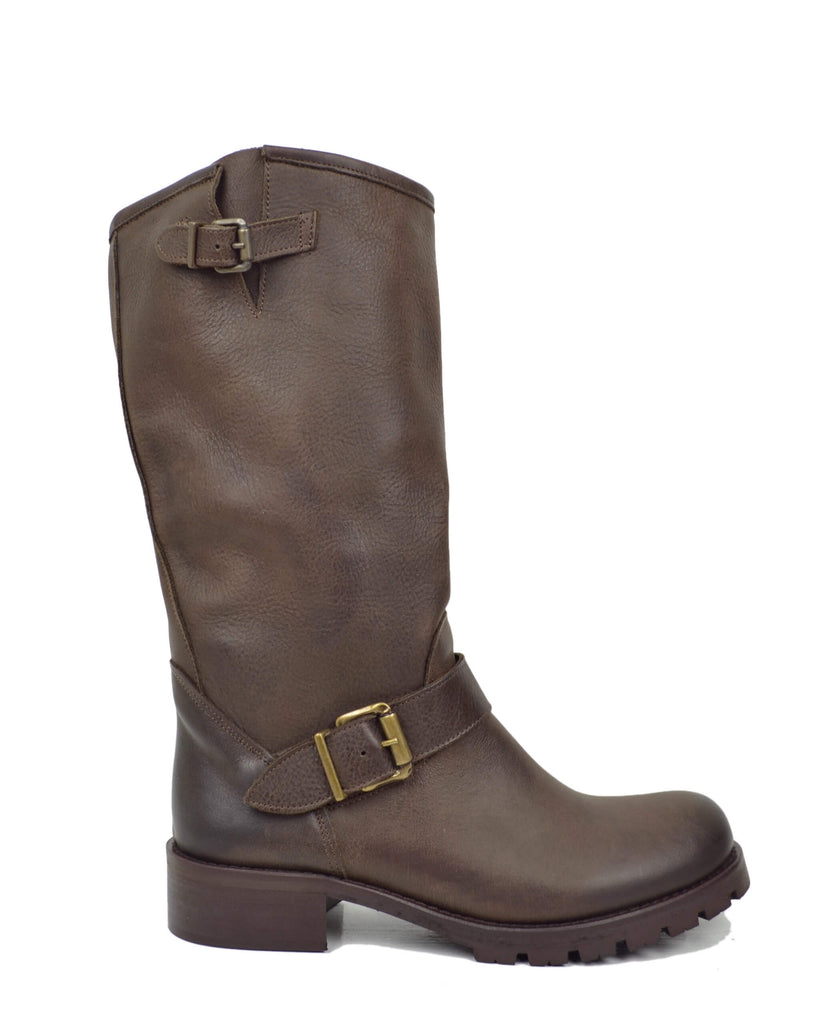 Dark Brown Police Women's Boots Biker Boots Made in Italy - 2