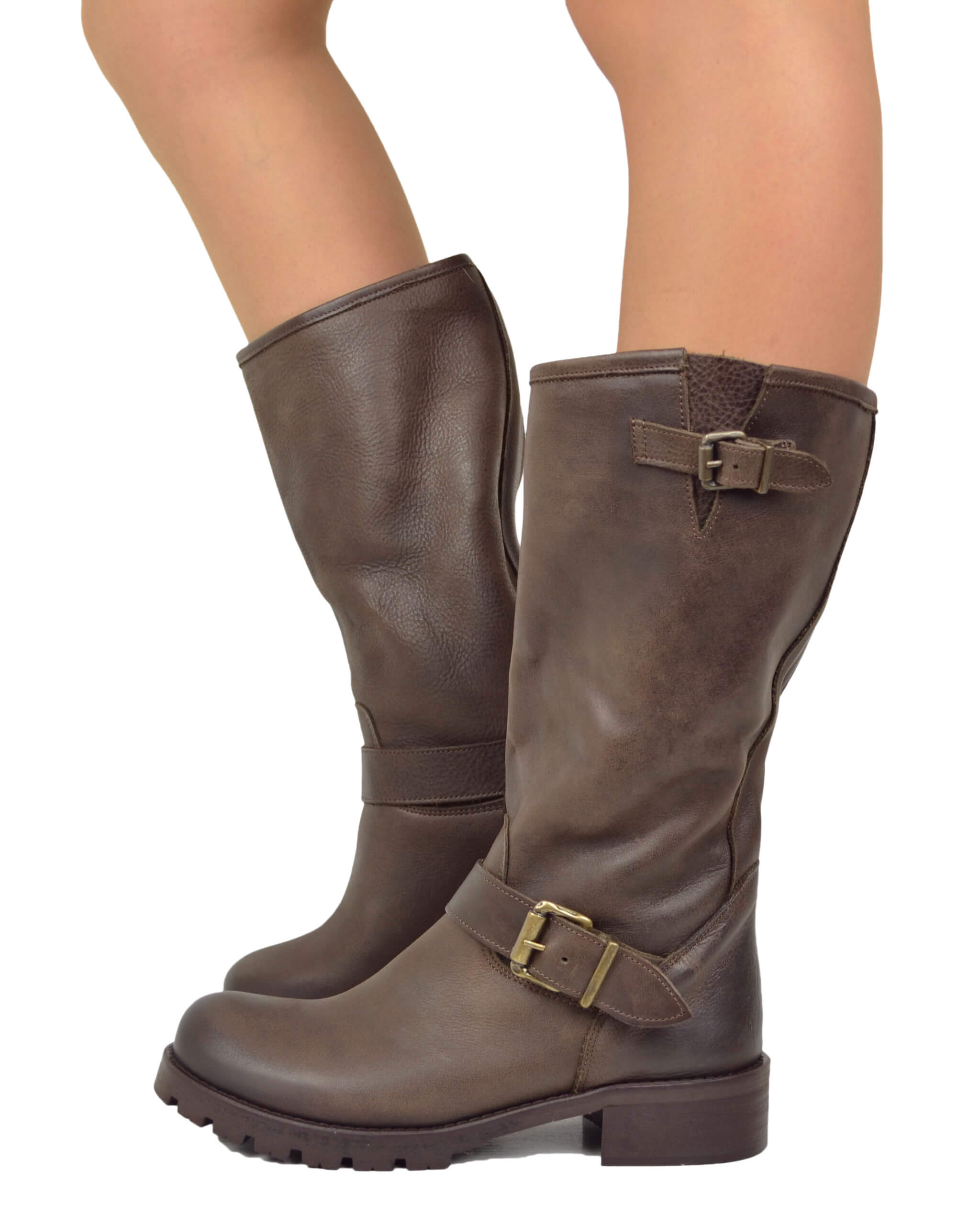 Dark Brown Police Women's Boots Biker Boots Made in Italy