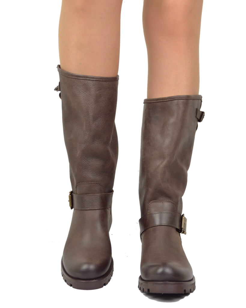 Dark Brown Police Women's Boots Biker Boots Made in Italy - 3