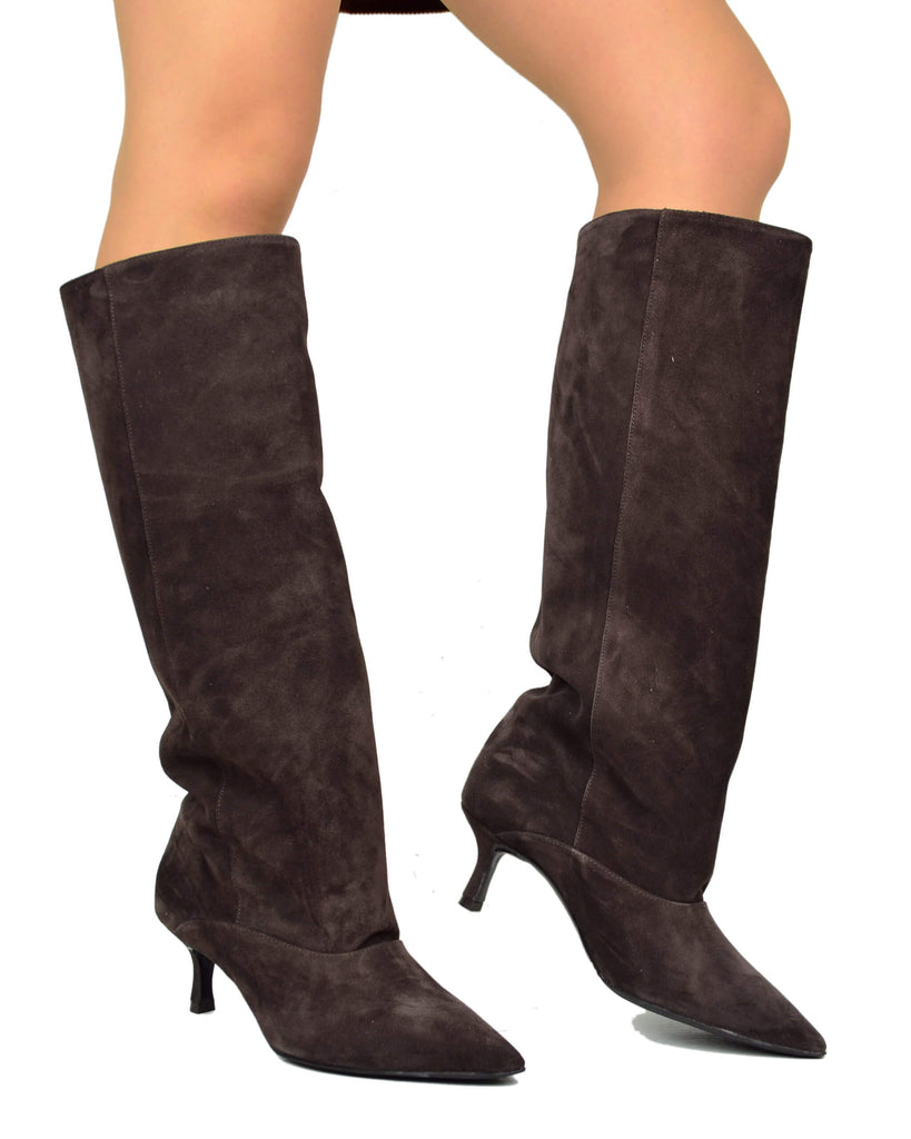 Elegante Damenstiefel Wildleder Braun Made in Italy - 4