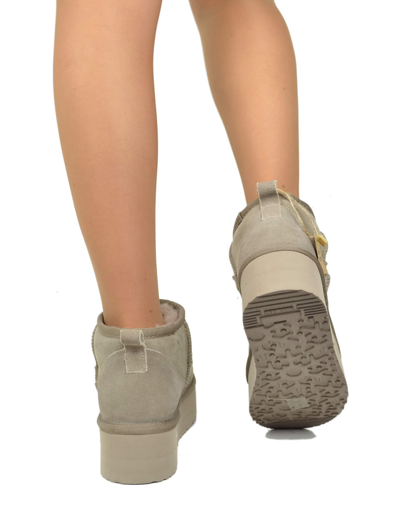 Plateau Stiefel Damen Echt Lammfell Taupe Warm Gefüttert - 3