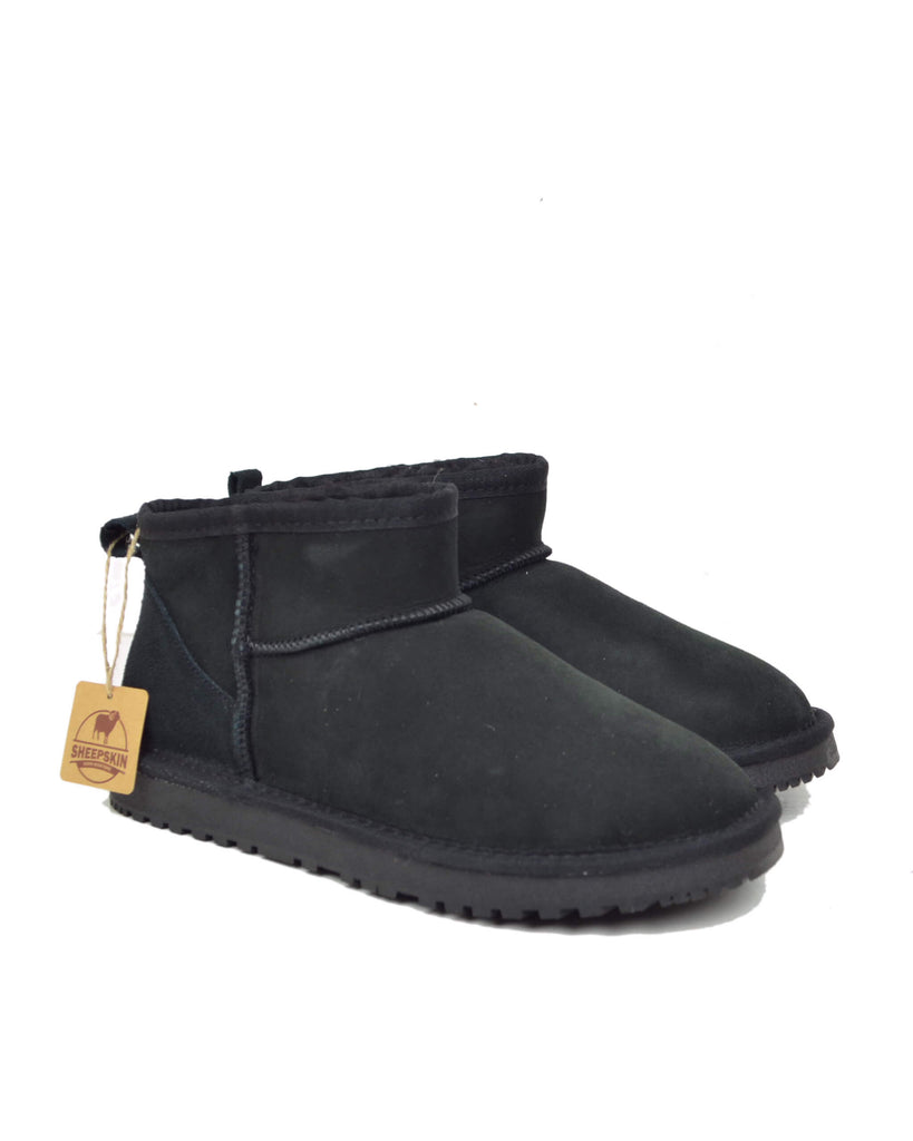 Stivaletti Donna con Pelo in Vero Montone Mini Boots Total Black - 2