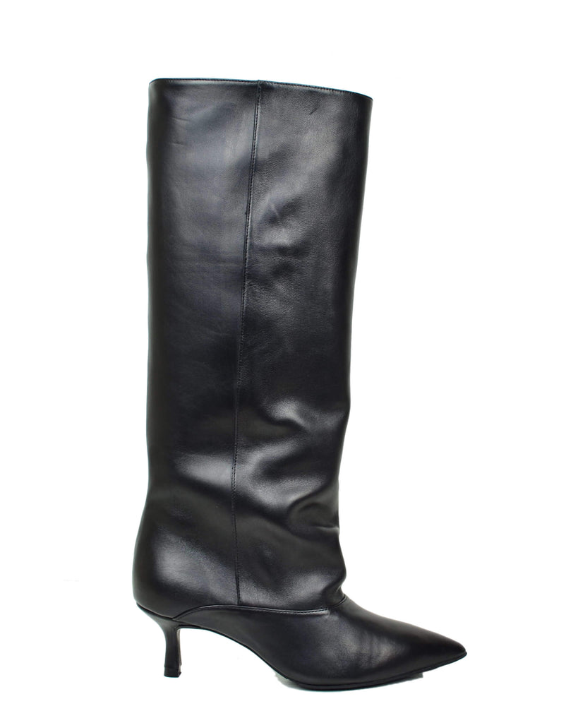 Elegante Damenstiefel Schwarzes Leder Made in Italy - 2