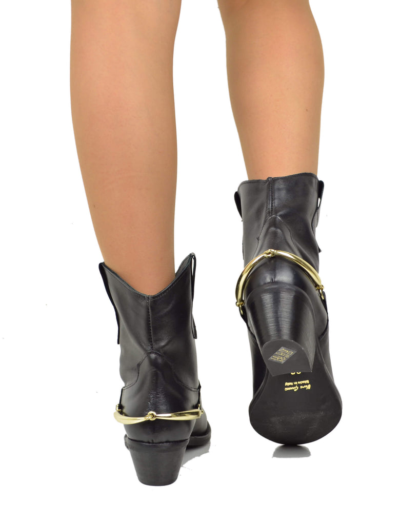 Texanini con Morsetto Dorato senza Zip Vera Pelle Nera - 5