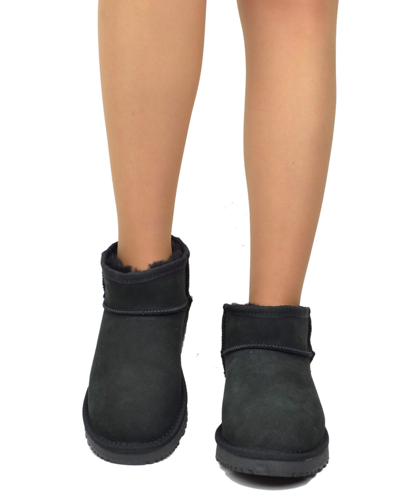 Stivaletti Donna con Pelo in Vero Montone Mini Boots Total Black - 3