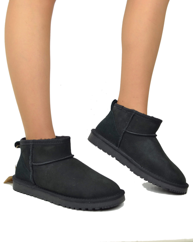Stivaletti Donna con Pelo in Vero Montone Mini Boots Total Black - 4