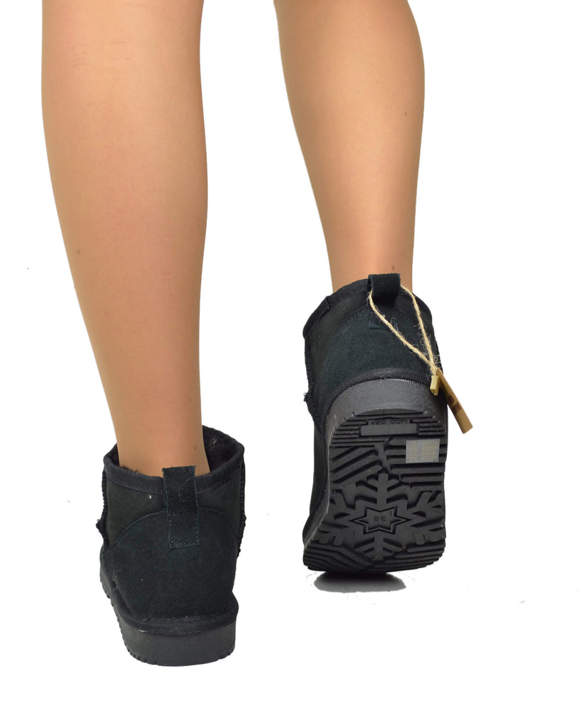 Stivaletti Donna con Pelo in Vero Montone Mini Boots Total Black - 5