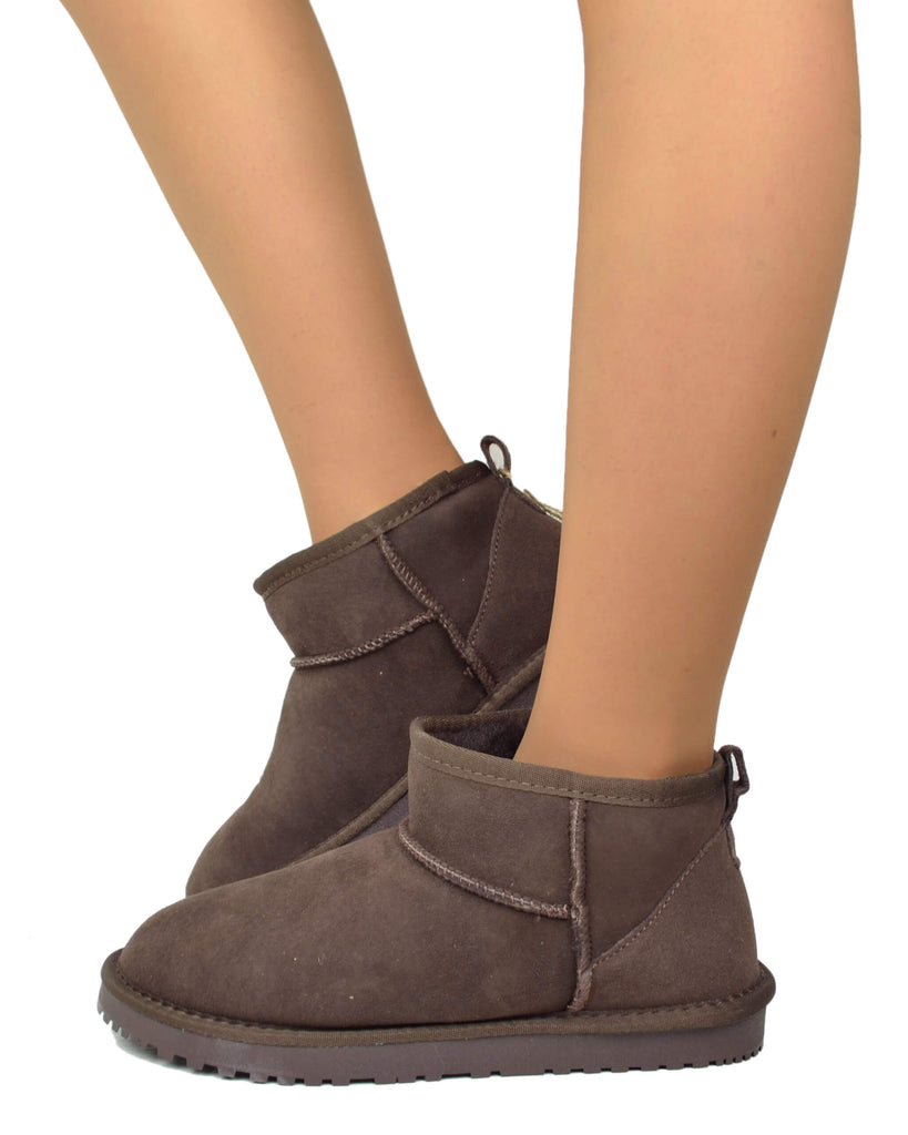 Damenstiefeletten Echt Lammfell Dunkelbraun - 5