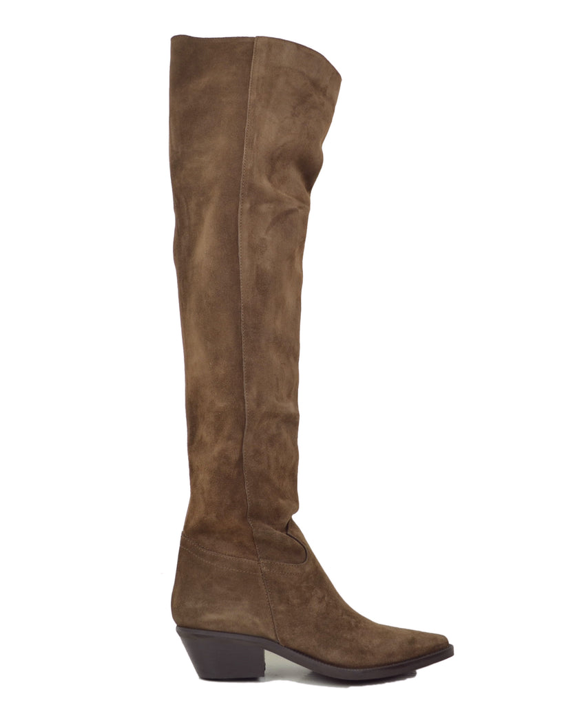 Schwarze kniehohe Cowboystiefel aus Wildleder – Ungefüttert und weich - 2