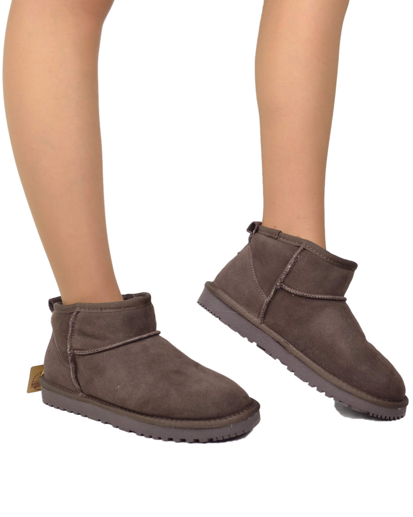 Damenstiefeletten Echt Lammfell Dunkelbraun - 7