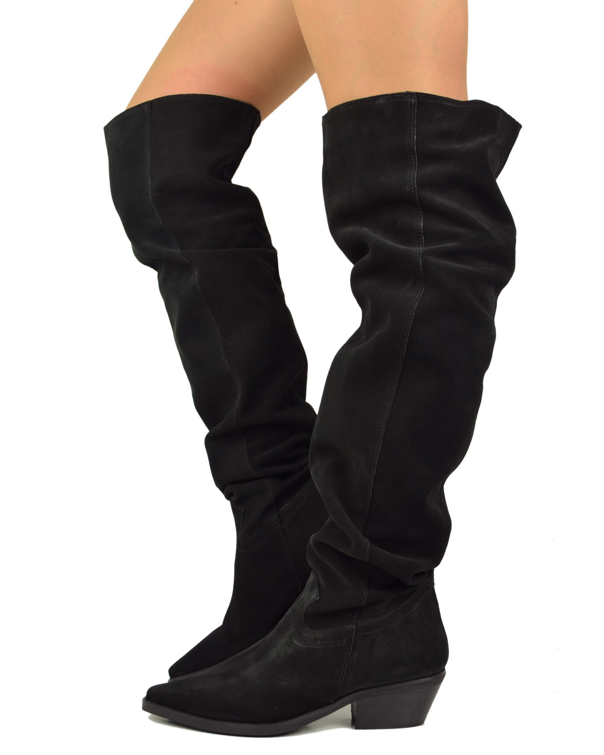 Kniehohe Stiefel Stiefel Gerafft Schwarze Overknees Overknees Mit