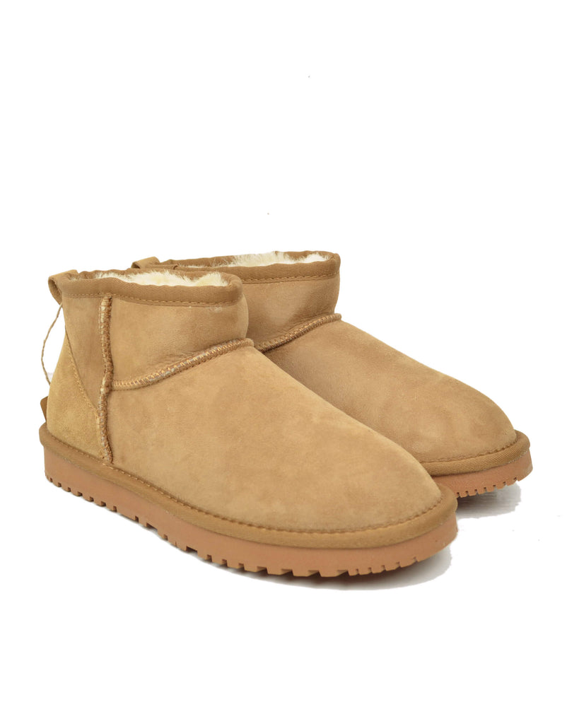Stivaletti Donna con Pelo in Vero Montone Mini Boots Camel - 2