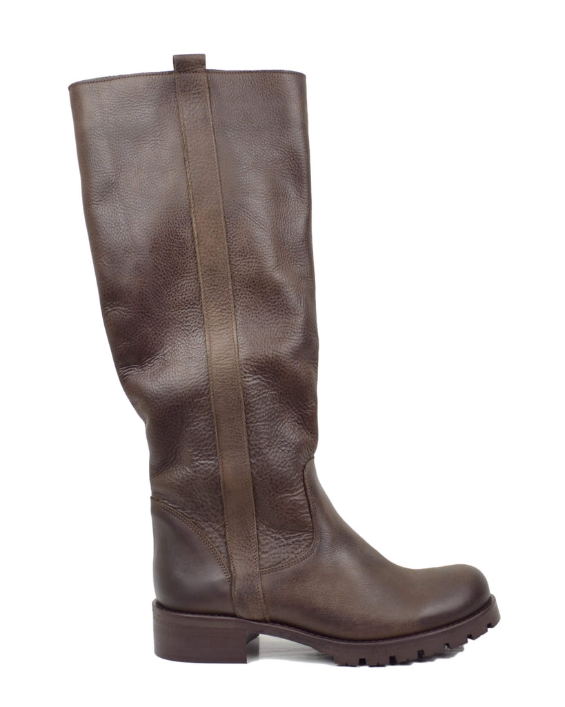 Stivali Donna in Pelle Vintage Marrone Fondo in Gomma Made in Italy - 2