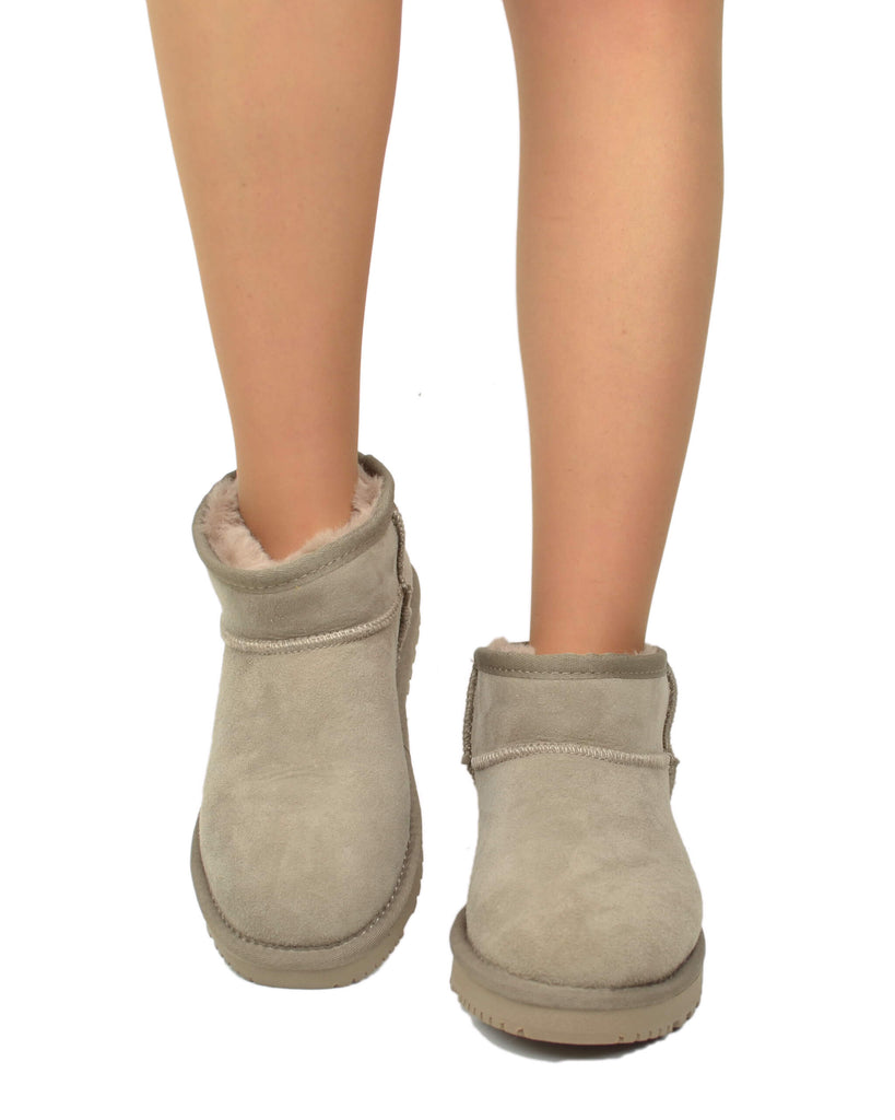 Damenstiefeletten Echt Lammfell Taupe Ultra Mini - 3